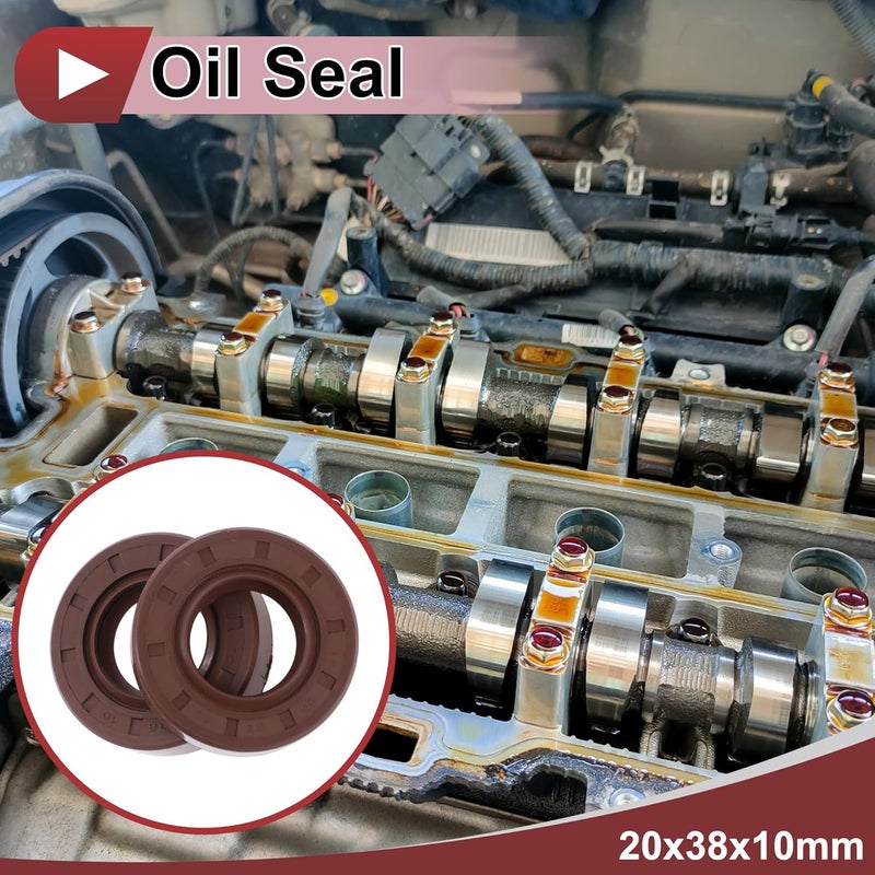 HEROFFIX Universal Oil Seal TC Seal Ring Rotary Shaft Seal 20x38x10mm High Pressure FKM Rubber Brown 2 Pcs - Image 2